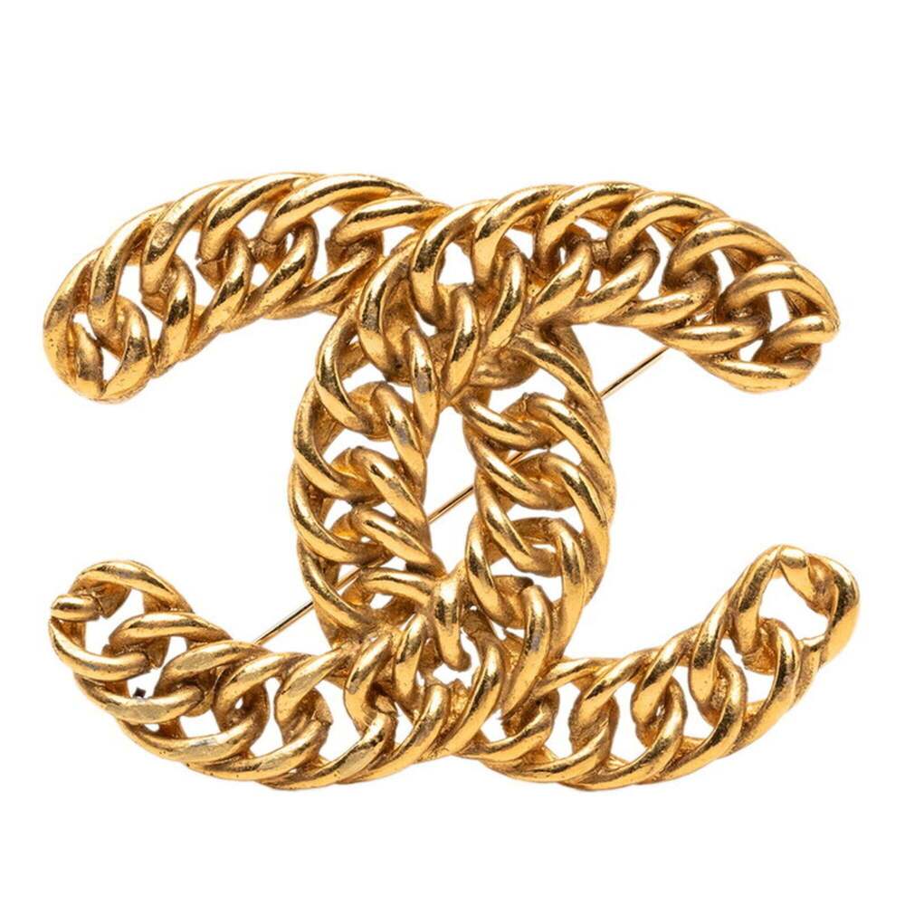 CHANEL Vintage Gold Logo Brooch